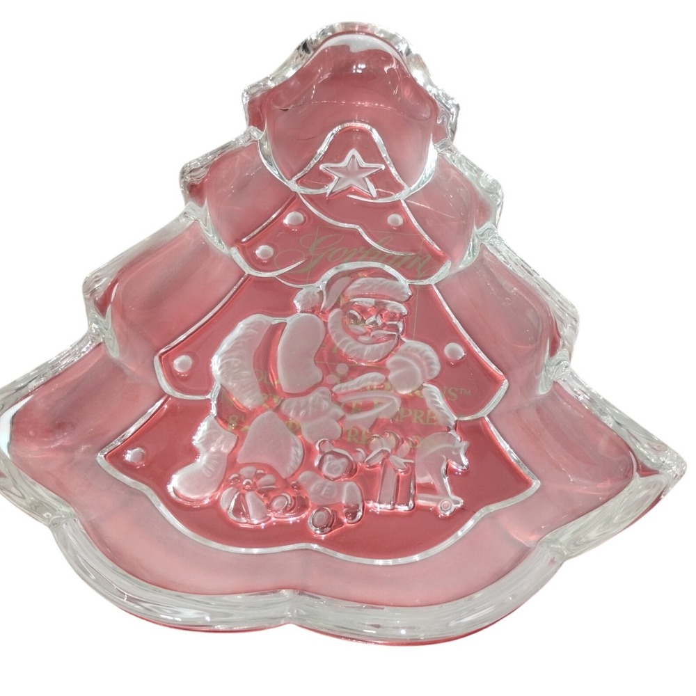 Gorham Holiday Traditions North Pole Express 8.5" Santa Tree Glass‎ Dish